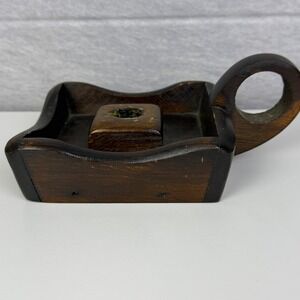 Antique Wooden Ash Tray Holder Candlestick Holder with Handle Rustic Home Decor